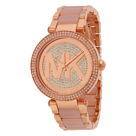 michael kors ladies parker rose gold and crystal watch